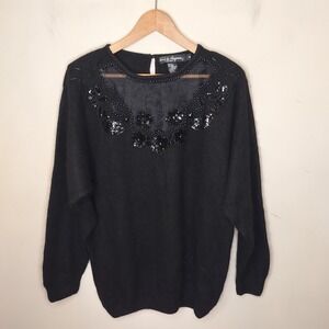 Vtg Work in Progress Silk Angora Sweater Beaded Sequins